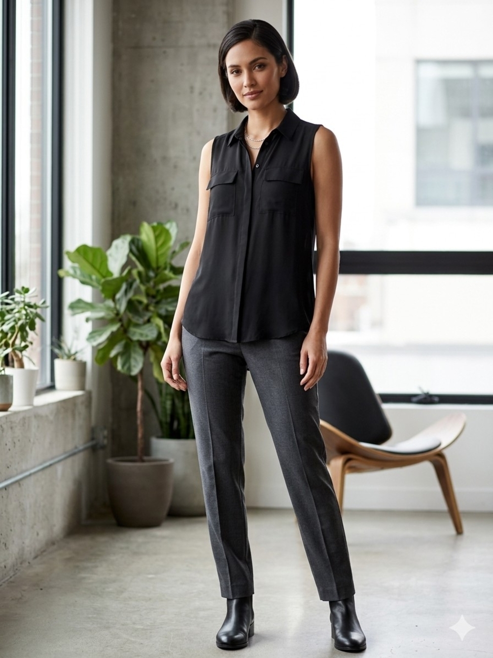 Who What Wear Sleeveless Black Blouse with Chest Pockets